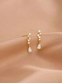 1 Cặp Hoa tai hợp kim đồng hình giọt nước dài Zirconia, Hoa tai hình giọt nước trang trí CZ tối giản và thanh lịch dành cho phụ nữ - Bạc - Xem 7