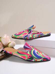 2025 Autumn Women's Pointed Toe Mule Shoes, Suede Trim Loafers In Pink Stripe, Elegant & Versatile Backless Slip-On Flats - Hot Pink - View 7