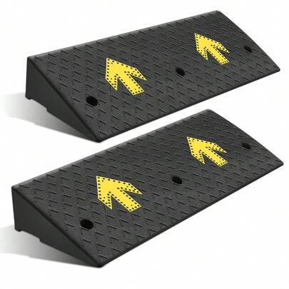 2pcs 5.5" Rise Rubber Arrow Curb Ramp Heavy Duty Loading Threshold Ramp 37.4 In L X 13.8 In W X 5.5 In H For Loading Dock, Warehouse, Wheelchair, Motorcycles, Cars