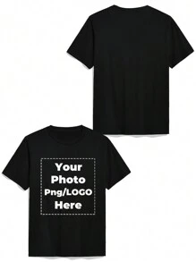 Customizable Men's T-Shirt, Upload Your Photo/PNG/Logo/Design Black T-Shirt, Holiday Gift, Anniversary Gift, Team Uniform, Music Festival, Gift For Him, Men's Crew Neck Short Sleeve Top Easy Costume, Modest Fashion, Minimal Chic, Casual Custom, Unique, Personalized Ideal Gifts For Him Family, Boyfriend - Black - View 3