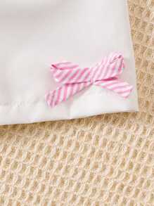 2 件套女婴套装：可爱盖袖条纹衬衫和蝴蝶结短裤，春夏