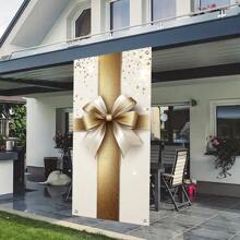 Cortina para el umbral en 2D, 1 pieza de cortina de puerta multipropósito de poliéster con diseño de lazo dorado y caja de regalo, decoración de pared para días festivos, sin electricidad requerida, apropiada para el Día de San Valentín, Acción de Gracias, Año Nuevo y eventos de celebración en general, uso en interiores/exteriores, marco de puerta, cortina de puerta, póster de puerta - Multicolor - Ver 2