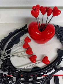 5pcs/10pcs Stainless Steel Creative Heart & Fruit Shaped Fruit Picks, Cute Home Utensils, Kitchen, Christmas
