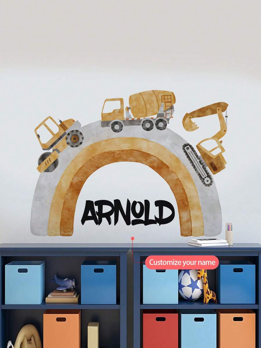 1 Piece / 3 Pieces Cartoon Construction Truck, Crane, Excavator, Plane Wall Sticker, Customized Text Wall Sticker, For Bedroom, Living Room, Study, School Classroom, Corridor Decoration, PVC Removable Gifts Birthday Graduation - Multicolor - View 1