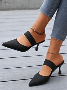 New Europe & America Fashionable Minimalist Pointed Toe Strap Slender High Heel Plus Size Slides For Women
