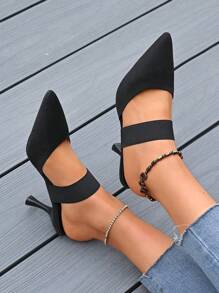New Europe & America Fashionable Minimalist Pointed Toe Strap Slender High Heel Plus Size Slides For Women