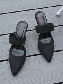 New Europe & America Fashionable Minimalist Pointed Toe Strap Slender High Heel Plus Size Slides For Women