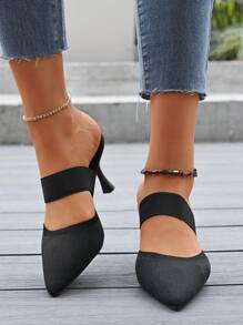 New Europe & America Fashionable Minimalist Pointed Toe Strap Slender High Heel Plus Size Slides For Women