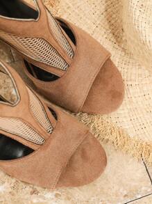 Women's Fashion Versatile High Heel Hollow Mesh Shoes, Apricot Color Breathable Ankle Boots, New Spring/Summer Model With Back Zipper, Comfortable Peep Toe Roman Sandals - Apricot - View 8