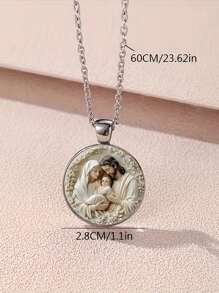 suteyi Thánh thiện và thanh lịch, Dây chuyền mặt dây chuyền hình Đức Mẹ và Chúa Jesus theo phong cách Pháp với đá quý Time Glass Alloy, Thích hợp để mặc hàng ngày hoặc làm quà tặng - Bạc - Xem 3