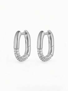 925纯银锆石椭圆形耳环套装，高品质，适合女性日常佩戴，可叠戴 - Luxury Hoop Earrings - 查看 11