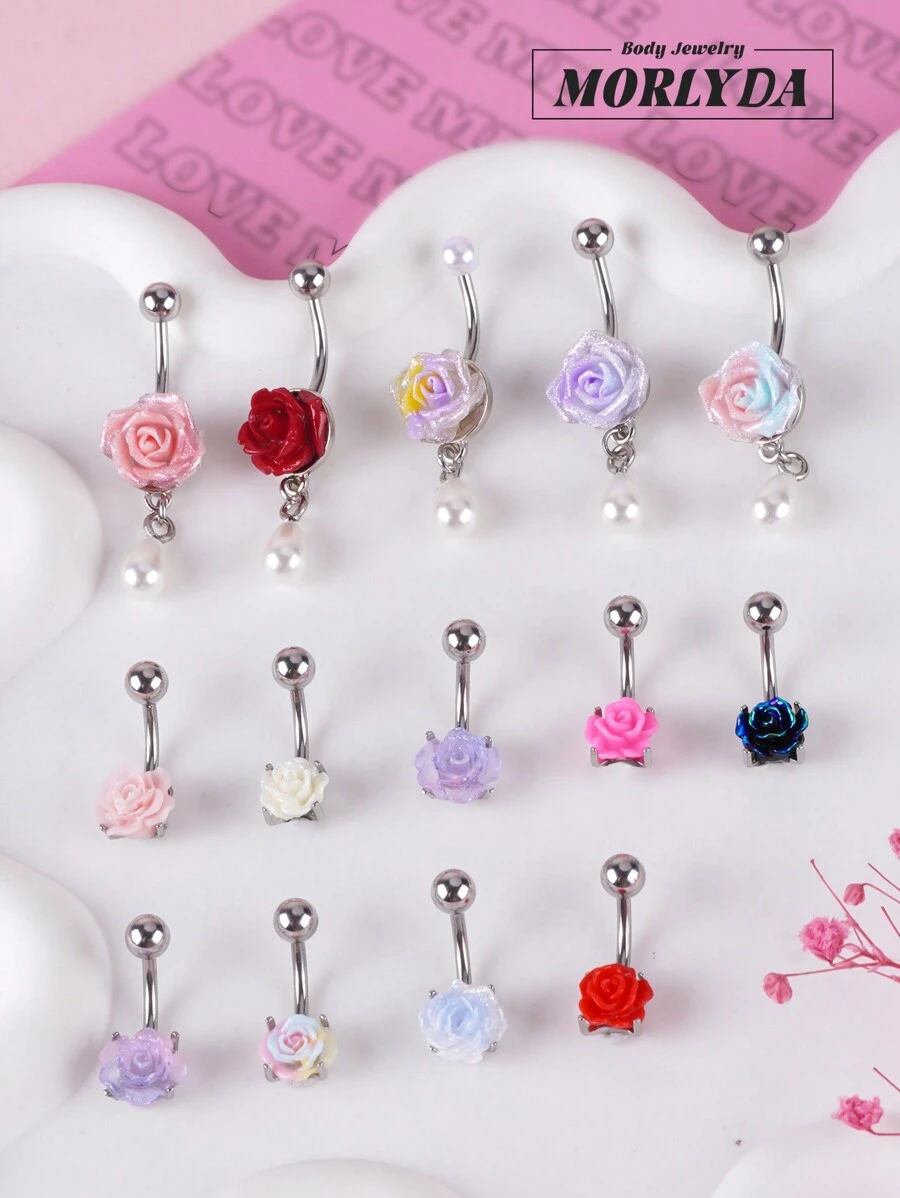 Morlyda 1pc Romantic Rose Belly Rings Faux Pearl Decor Belly Navel Ring Belly Ring Navel Jewelry Stud Earrings Navel Piercing Belly Bar Belly Piercing Bar Stainless Steel Belly Rings Navel Nail Belly Button Ring Navel Rings Navel Nail Belly Piercing Jewelry Belly Piercing Bar Navel Barbell For Women Girls Sisters Valentine's Gift Party Date Vacation Daily Wear