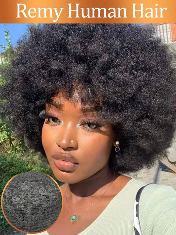 Pixie-Schnitt Echthaarperücken, kurze lockige Afro-Jerry-Locken-Perücke aus Echthaar, vollfabrizierte Perücke mit Sprungkraft und weich, natürliche Perücke für Frauen
