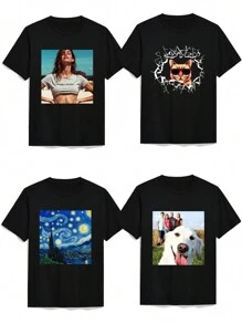 Customizable Men's T-Shirt, Upload Your Photo/PNG/Logo/Design Black T-Shirt, Holiday Gift, Anniversary Gift, Team Uniform, Music Festival, Gift For Him, Men's Crew Neck Short Sleeve Top Easy Costume, Modest Fashion, Minimal Chic, Casual Custom, Unique, Personalized Ideal Gifts For Him Family, Boyfriend - Black - View 2