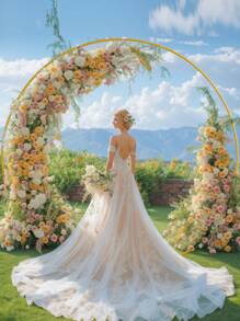 1 套圆形金属气球拱门 4.92/5.9/6.56 英尺气球架，派对背景架，适用于节日、生日、婚礼、毕业典礼装饰 - 金色 - 查看 7