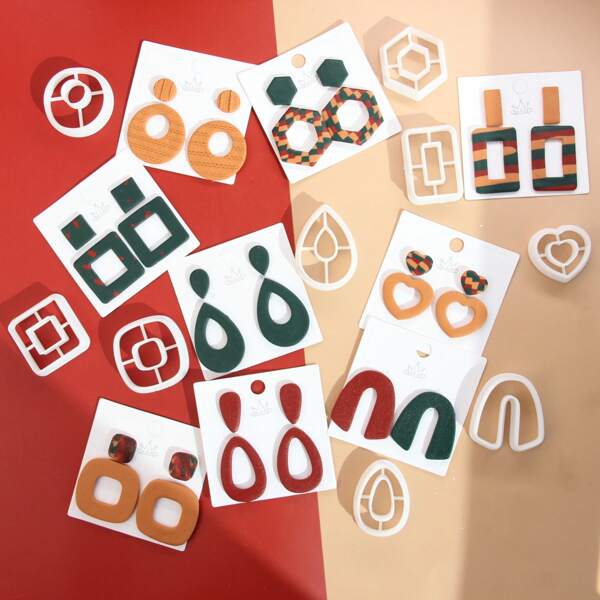 9 peças Brincos Quadrados Brincos Retangulares Brincos Redondos Cortadores de Argila de Polímero, Cortadores de Argila para Fazer Brincos, Cortadores de Brincos de Argila, Cortadores de Argila para Joias de Argila de Polímero