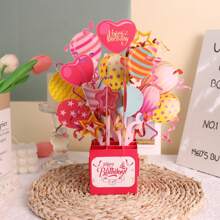 1 stuk Happy Birthday Pop-Up Box-kaart, handgemaakte 3D-ballonverjaardagskaarten met een klein briefje om te schrijven en een envelop, woondecoratie, feestbenodigdheden, Moederdag, cadeau voor moeders, terug naar school, schoolbenodigdheden
