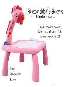 Mesa de desenho multifuncional Little Giraffe com projetor, som e luz, ideal para crianças de 3 a 6 anos. Brinquedo educativo e interativo para pais e filhos, perfeito para meninos e meninas. Ótimo presente para o Natal!
