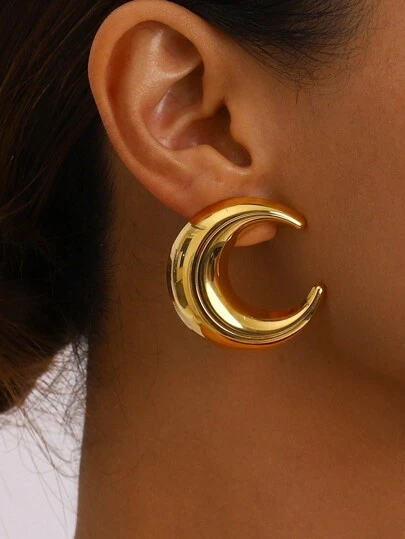 Uworld 1 Par de elegantes pendientes minimalistas con diseño de luna para mujer, de acero inoxidable chapado en oro de 18K de alta calidad, apropiados para uso diario, fiestas, festivales, etc.