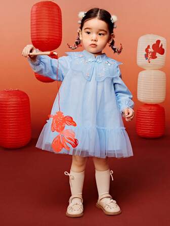 mini bala 女童甜美网纱连衣裙中国风春季新品