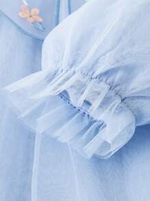 Mini Bala 女童甜美网纱连衣裙,新款春季薄纱连衣裙,高腰A字公主风 - 藍色 - 查看 8