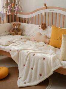 1 Stück bestickter Baby-Decke, Fleece-Einschlagdecke für Säuglinge, wärmende Decke mit Mehrfach-Bären-Muster für Neugeborene zum ganzjährigen Gebrauch, tragbar für den Außenbereich