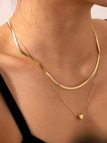 KIT 2 Laminated Choker Necklace + Necklace With Heart Point Plated In 925 Silver And 18K Gold - 金色 - 查看 7