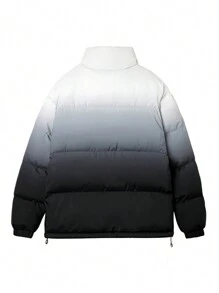 Men's Gradient Color Stand-Up Collar Faux Down Jacket, Loose And Warm Long-Sleeved Stand-Up Collar Down Jacket, Winter Gift