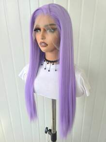 13x4 蕾丝前假发，26 英寸长直发紫色合成蕾丝前假发，预拔发际线，耐热纤维头发，丝滑直发假发，适合女性、角色扮演、派对、日常使用 - 紫色 - 查看 6