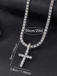 Diamond Cross Pendant Necklace, Men/Women, Gold/Silver Color, Ice Crystal Chain, Tennis Chain / Twist Chain With Cross Pendant, 20 Inch / 24 Inch - Multicolor - View 7