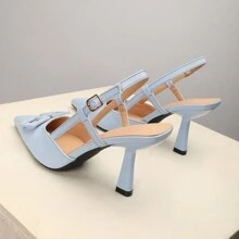 OMS Zuecos de tacón de aguja de punta abierta en color negro para mujer, zapatos de tacón alto con diseño de slip-on para ocasiones formales, fiestas y bodas - Azul - Ver 5