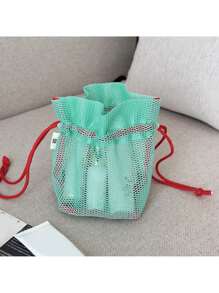 1 件便携式轻质网状抽绳袋，用于化妆品收纳，旅行洗漱用品收纳袋，容量大，视野开阔，可重复使用，非常适合旅行和海滩使用夏季旅行，度假屋浴室装饰节日化妆品收纳浴室配件返校