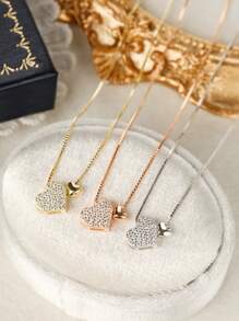 1 件 925 纯银镀铂金简约心形项链，精致独立设计颈链，随机盒装款式，送给好朋友的生日礼物 - 銀色 - 查看 3