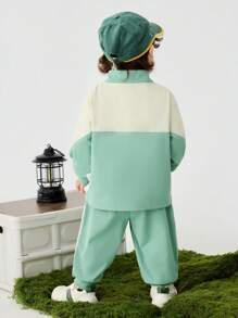 mini bala Young Girl' Two-Piece Set, Colorblock Sweatshirt And Pants, Spring Outfit