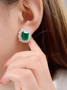 1 par de pendientes de tuerca clásicos con circonita cúbica para mujeres, para boda, compromiso, aniversario, fiesta, joyería, regalo del Día de San Valentín, mamá, madre, Día de la Madre