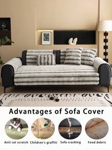 1pc Thick Warm Rabbit Fur Jacquard Sofa Cushion Cover, Style Pet-Friendly Anti-Dirty Anti-Slip Sofa Throw, Autumn/Winter Pet Sofa Mat, Anti-Scratch Sofa Protector Suitable For L-Shaped Combination Sofa And 1/2/3/4 Seat Sofa (Sold Individually, Pillow Cover Not Included)