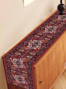 1 Stück Böhmisch-Artiger Tischläufer, Vintage Geometrischer Stil Tischdecke mit roten Blumen, Abstrakte Kunst, Waschbar für Innen- und Außenbereich, Party, Küche, Zuhause, Esstisch, Couchtisch, Restaurant Dekoration