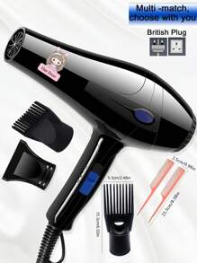 1pc Bunny Girl UV Printing UK Plug Hair Dryer, Includes Nylon Shockproof Housing, High Power One-Key Control Hair Dryer, Random Color Comb & Air Outlet Nozzle - UK Plug(220-240V) - View 1