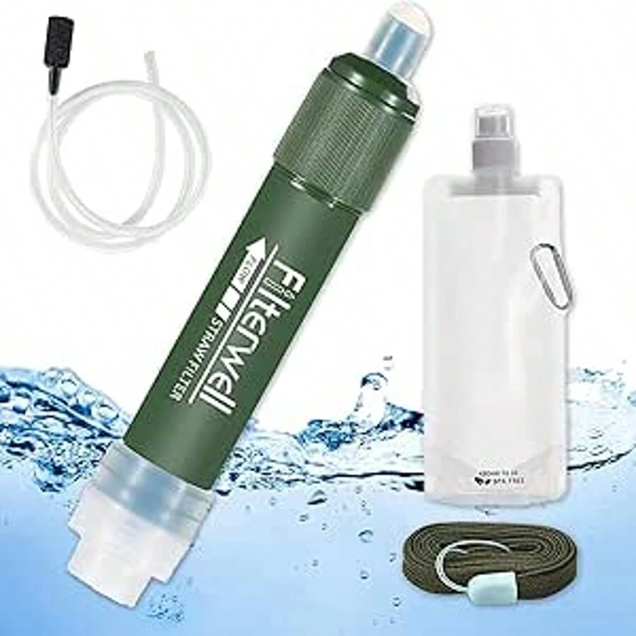 Ultra-Portable Personal Water Filter Straw – 99.99% Bacteria Removal | For Camping & Travel - Army Green - View 1