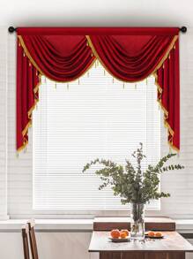 1 pieza Cortina de unicolor, estilo europeo, con borde con cuentas de lujo, cortina corta y ondulada, apta para decorar salas de estar, dormitorios, ventanas y puertas de la cocina