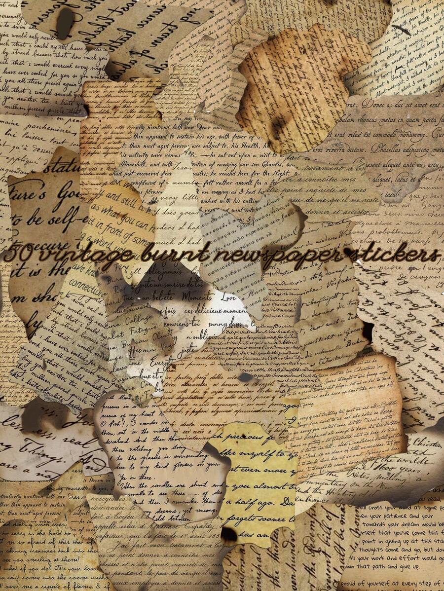 50pcs Retro Burned Newspaper Style Stickers, Creative Funny Decorative Stickers For Back To School Gifts, Applicable To Journals, Phone Cases, Notebooks, Tablets, Skateboards, Guitars, Party Decorations, Luggage, Packages, Envelopes, Helmets And DIY