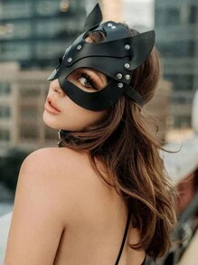 1 Piece Handmade Female PU Leather Cat Mask - Gothic Erotic Costume Accessory - For Cosplay Couple Dating And Party Performance