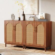 LITTLE TREE Modern Buffet Cabinet With Storage, 59 Inch Kitchen Sideboard Cabinet With 4 Doors, Coffee Bar Cabinet Storage Cabinet For Dining Room, Living Room, Brown - 焦糖棕 - 查看 9