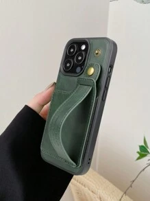 Green 1pc Fashion & Elegant PU Leather Phone Case With Card Slot, Wrist Strap, Stand Feature Compatible With Apple IPhone 16, 15, 14, 13, 12 Pro Max Plus