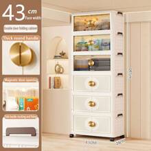 5/4/3/2/1 Layer Foldable Multi-Layer Storage Box, Bedroom Clothes, Double-Door Storage Cabinet, Cream-Colored, For Living Room, Books, Snacks, Folding Cabinet - Color Mixing - View 9