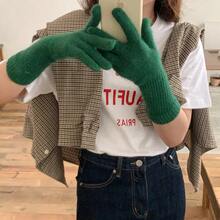 2024 Guantes elásticos de dedos completos para mujeres, guantes largos de lana de conejo, manoplas de invierno para mujeres, manoplas de color sólido, guantes gruesos y cálidos - Gris - Ver 13