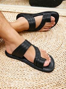 Flat Comfortable Men Arabic Style Sandals, Middle East Men Shoes, Black Color Slide Sandals - Black - View 3