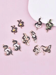10 件混合风格花蛇金属合金饰品吊坠女士珠宝 DIY 设计工艺品 - 彩色 - 查看 5