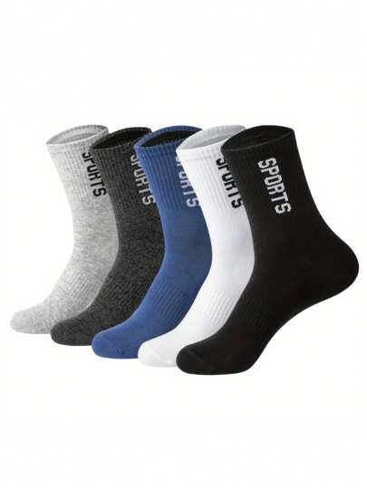 5 双吸湿排汗防臭运动袜，男童中筒袜，柔软、透气、舒适、休闲 - 适合户外活动、12 岁以上青少年日常穿着