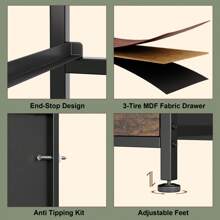 GIKPAL Dresser TV Stand For Living Room With 11 Fabric Drawers, Dresser For Bedroom With Power Outlets And RGB LED Lights, Open Shelf, Chest Of Drawers For Entryway Closet - 鏽棕色 - 查看 8